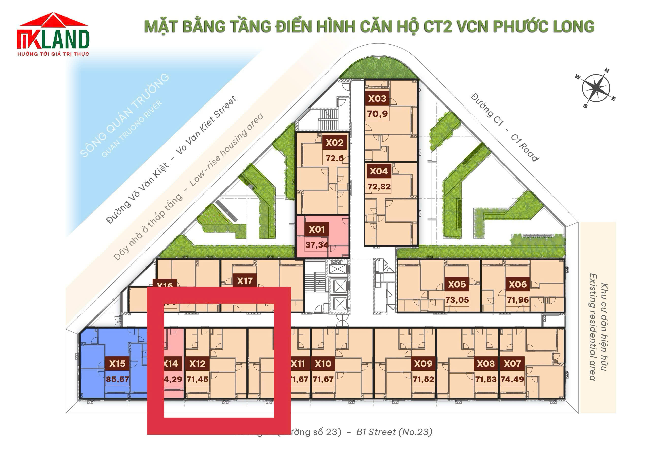 BÁN CĂN HỘ CT2 VCN Phước Long Nha Trang - 72m2 - căn X12 tầng cao